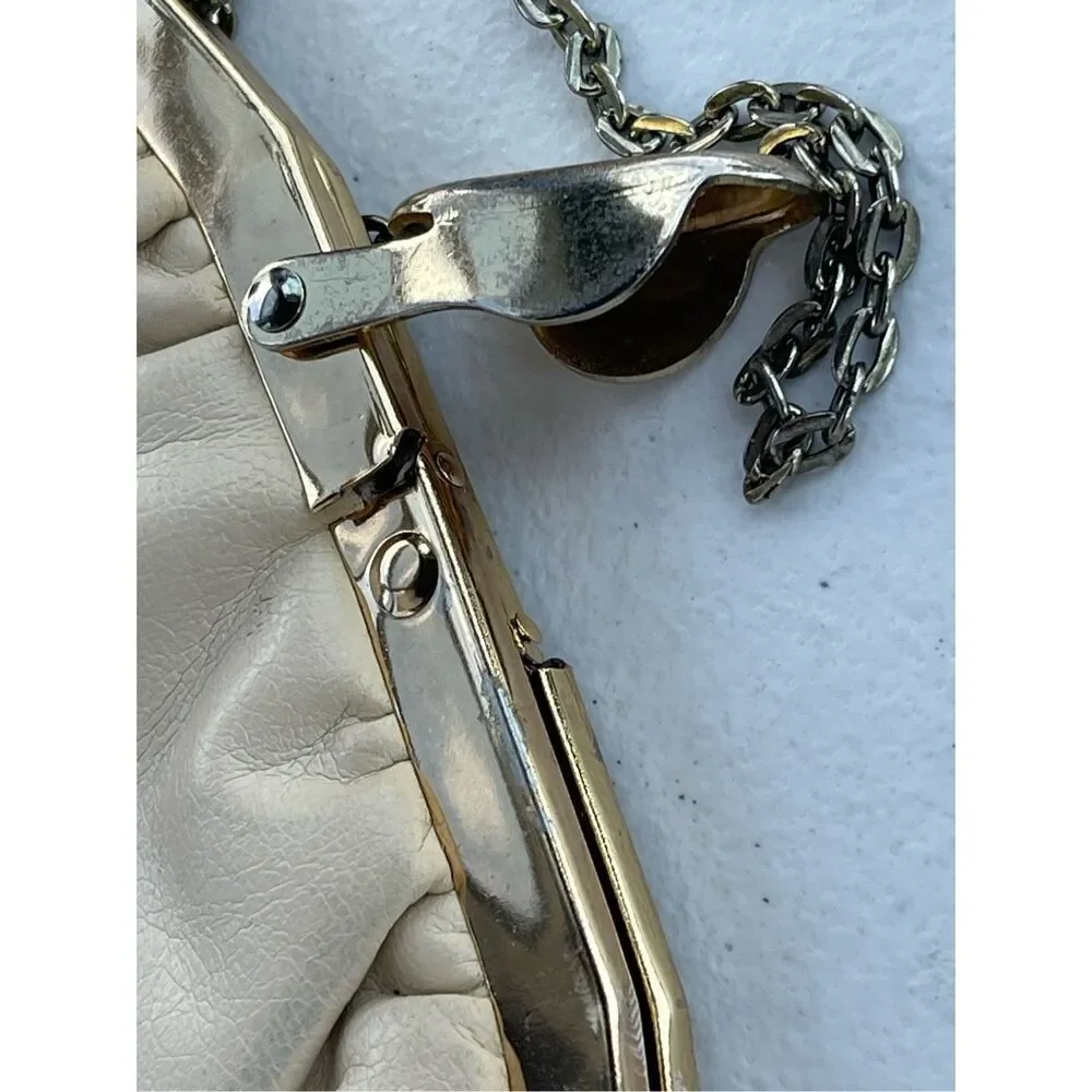 Vintage Off White Genuine Leather Crossbody Shoulder Bag Chain Strap Envelope Cl